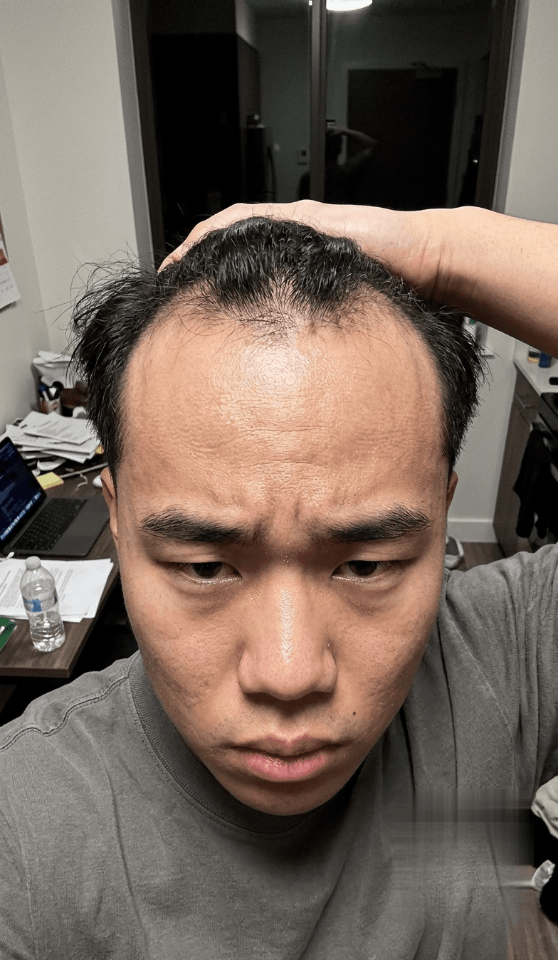 Photo before: visible hair loss along the frontal hairline